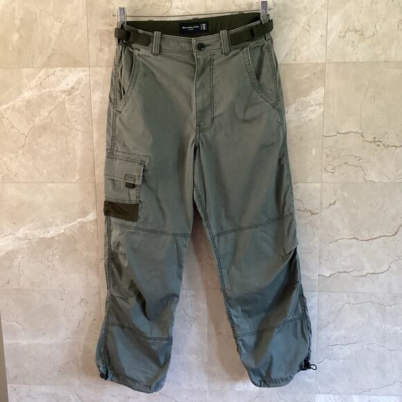 Vintage Y2K Abercrombie Fitch Mens Cargo Pants 28x30 Olive Paratrooper 10 Pocket - Picture 1 of 9